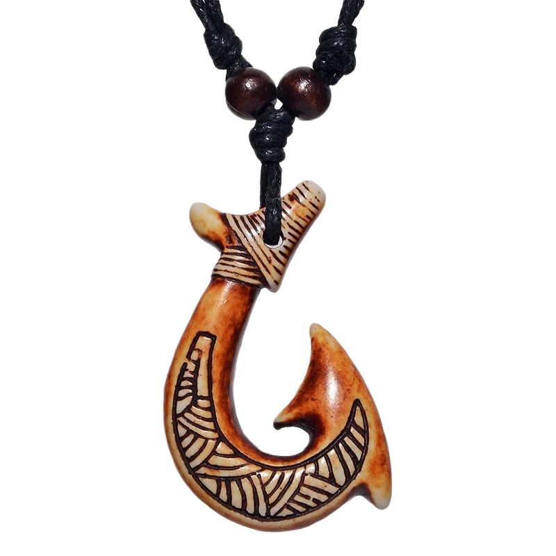 Necklace Mens Boys Matau Fish Hook Pendant Maori Surf Style + Wood Bead  Bracelet
